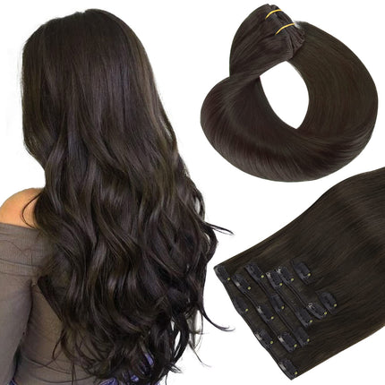 HOTBANANA Human Hair Clip in Hair Extensions, Dark Brown 120g Clip in Hair Extensions Real Human Hair Straight Remy Hair Clip in 18 Inch 7pcs
