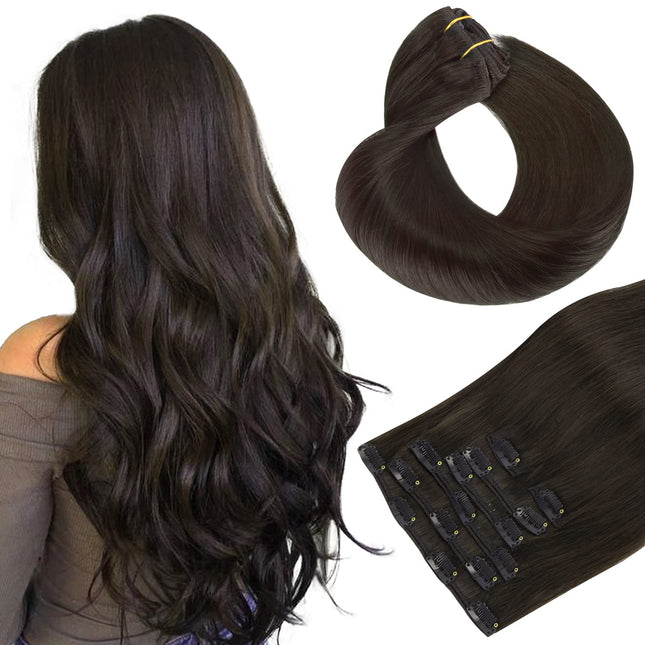 Dark Brown 18 Inch Remy Human Hair Clip-In Extensions, 120g, 7 Pieces