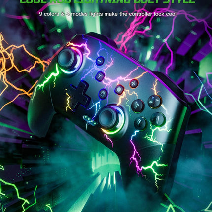 Switch Controllers Compatible with Switch/Lite/OLED/PC Windows, 1000mAh Programmable RGB Lightning LED, Wireless Pro Controller with One Key Pairing/Wake Up/Turbo/Vibration