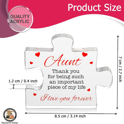 VELENTI Aunt Gifts - Engraved Acrylic Block Puzzle Aunt Gift 3.35 x 2.76 inch - Cute Aunt Birthday Gifts, Auntie Cool Auntie Gifts Paperweights from Niece, Aunt Gifts from Nephew