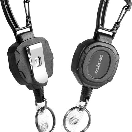 SHENGXIN 2 Pack Retractable Keychain Heavy Duty Carabiner Badge Holder, Tactical ID Badge Reel with 32” Steel Retractable Cord, 8.0 OZ