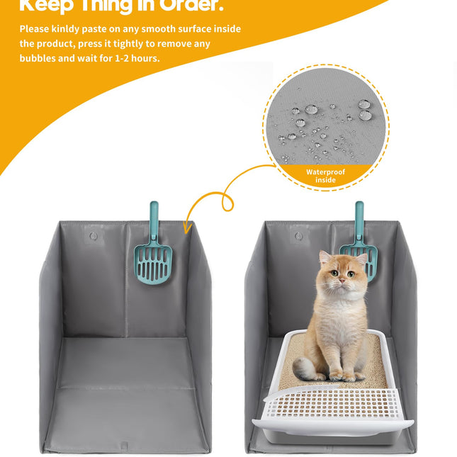 Waterproof Cat Litter Box Enclosure Splash Guard with Removable Mat, Cat Box Enclosure with 2 Hooks for Scoop, Anti-Leakage, Dust Control, Easy to Clean-24.02 x 16.14 x 16.14 inches