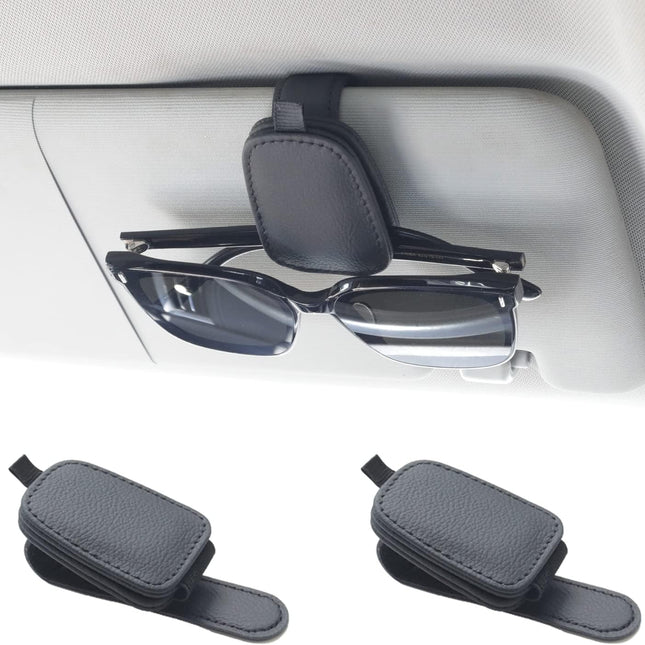 Sunglass Holder for Car, Magnetic Leather Sunglasses Holder and Ticket Card Clip, Car Visor Accessories, 2 Packs (Black)