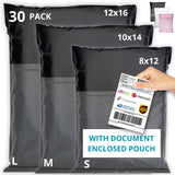 Shipping Bags (30 Pack) with Label Pouch - 8x12, 10x14 & 12x16 - Poly Mailers for Clothes, Self-Seal Plastic Mailing Envelopes - Tear & Water-Resistant Packaging Bags for Clothing, Not Padded