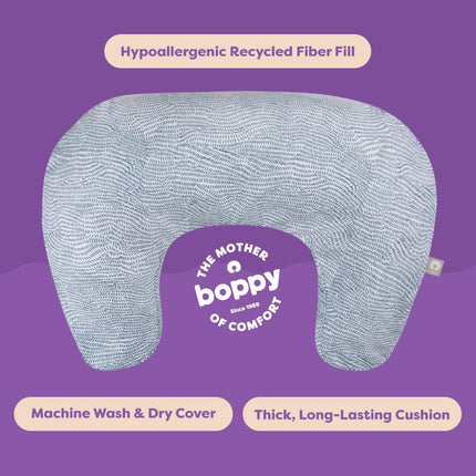 Boppy Nursing Pillow - Ergonomic Bottle & Breastfeeding Pillow with High, Firm, Large Area, Water-Repellent Cushion with Washable Cover; Baby Safety Alliance Verified - Blue Speckled Current