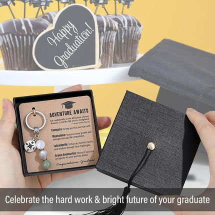 Quietsun 2026 Graduation Gifts Her Him - Class of 2026 Keychain with Moonstone Labradorite Crystals & Compass Charm - Inspirational Senior High School College Graduation Jewelry Gift for Girls Boy