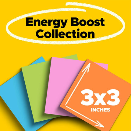 Super Sticky Notes, 24 Sticky Note Pads, 3 x 3 in., School Supplies, Office Products, Sticky Notes for Vertical Surfaces, Monitors, Walls and Windows, Energy Boost Collection