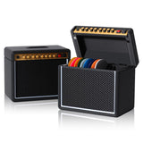 Caja organizadora de púas de guitarra con diseño de amplificador y 5 púas de celuloide, set de exhibición y almacenamiento para guitarristas y amantes de la música
