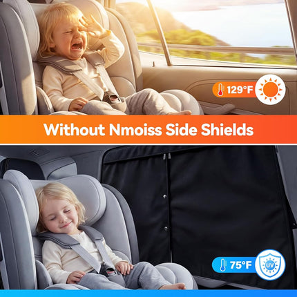 Nmoiss [2026 Upgraded] Car Window Shades for Baby [Ice Crystal Cooling Layer] (2 Pack) 99% UV-Blocker Protection Side Window Curtains Roll Windows Down Privacy Full Covers/Half Shade Options