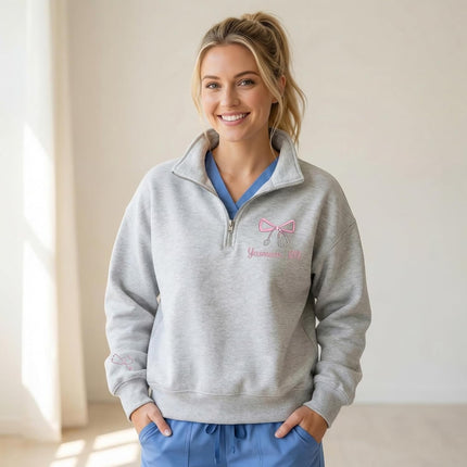 Custom Name Nurse Embroidered Quarter-Zip Sweatshirt with Title – RN Gift for Nursing Assistant or Nurse Graduation