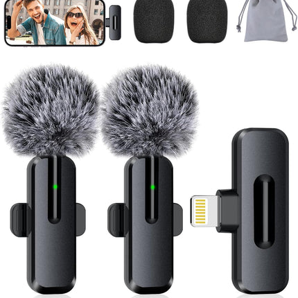 Wireless Mini Microphone for iPhone - Lavalier Microphone for Video Recording, 2 Pack Noise Reduction Clip-on Mini Lapel Mic for Tiktok YouTube Vlog Lives Podcast(iPhone 14 & Below)