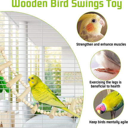 BNOSDM Long Bird Ladder Bridge 39.4 in Wooden Parakeet Climbing & Swing Toys Bird Cage Accessories for Budgies, Cockatiels, Conures, Lovebirds, Canaries (16-Steps)