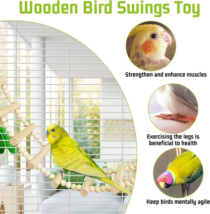 Long Bird Ladder Bridge 39.4 in Wooden Parakeet Climbing & Swing Toys Bird Cage Accessories for Budgies - photo 4