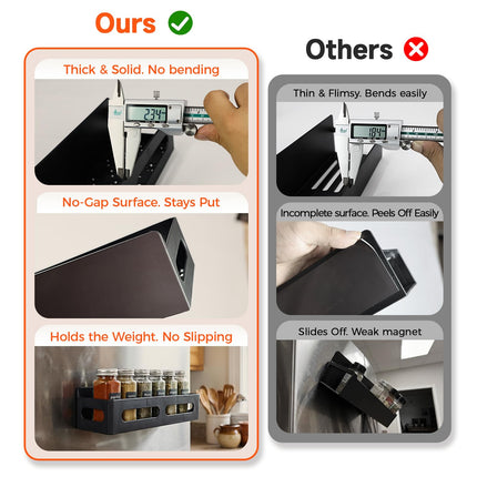 4-Pack Magnetic Spice Rack for Refrigerator with Hooks, Black