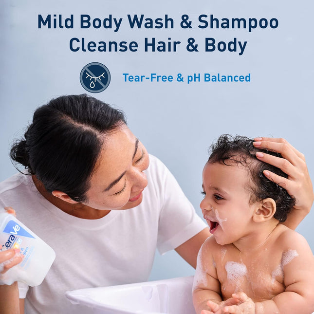 CeraVe Baby Wash & Shampoo, 2-in-1 Tear-Free for Skin Hair Fragrance, Paraben, Dye, Phthalates Sulfate Free Bath, Soap with Vitamin E 16 Ounce