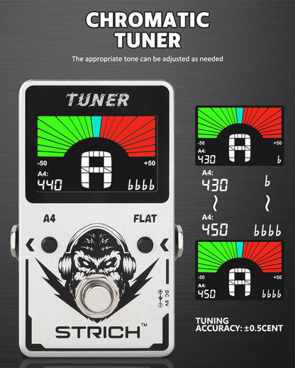 Tuner Pedal, Silver, Compact with Large Color Screen - Precision Chromatic Drop Tuning, 430-450Hz A4 - photo 3