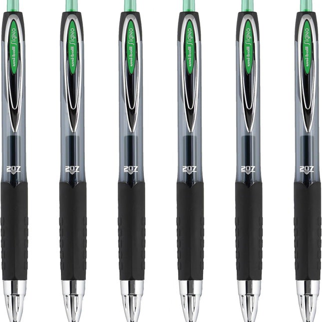 Retractable Gel Pen, Medium Point (0.7mm), Green Ink, 6 Pens