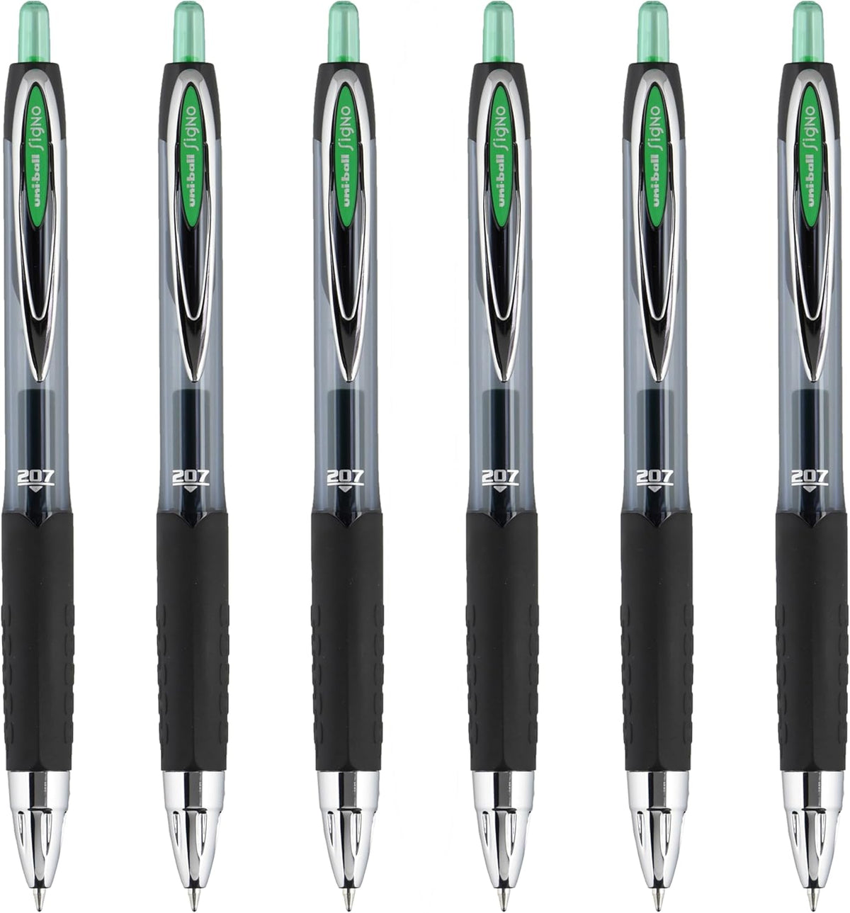 Retractable Gel Pen, Medium Point (0.7mm), Green Ink, 6 Pens