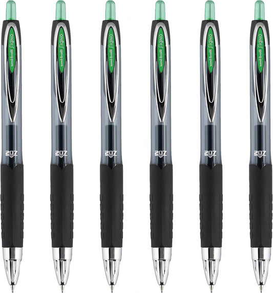 Retractable Gel Pen, Medium Point (0.7mm), Green Ink, 6 Pens