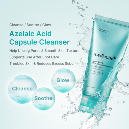 Facial Cleanser Azelaic Acid Capsule Foam Cleanser | Soothing Daily Cleansing Foam For Troubled Skin & Excess Sebum Control | Uneven Skin with Niacinamide, Glycerin | Korean Skincare, 4.23 oz