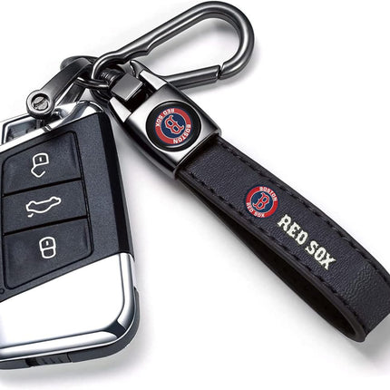 Genuine Leather Baseball Key Chain Compatible with Boston Red Sox Key ring Accessories Keychain Family Present for Man and Woman Black