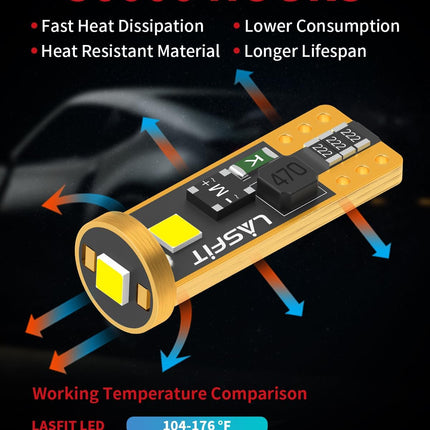 LASFIT 194 168 T10 2825 W5W LED Bulb Canbus Error Free, Non-Polarity 400LM Extremely Bright for Side Marker Map Doors, 12-24V, Amber Yellow, Pack of 2