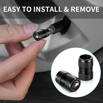 4-Pack Tire Valve Stem Caps for BMW M 3 5 7 X1 X3 M3 M5 X1 X5 X6 Series, Car Decorative Accessories, Aluminum Alloy Valve Stem Caps-M