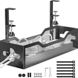 Under Desk Cable Management Tray — No-Drill Clamp Mount, Metal Mesh