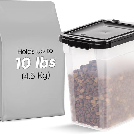 IRIS USA Airtight Dog Food Storage Container, WeatherPro, Up to 10 lbs, for Dog Cat Bird and Other Pet Food Storage Bin, Keep Fresh, Translucent Body, Made in USA, Clear/Black