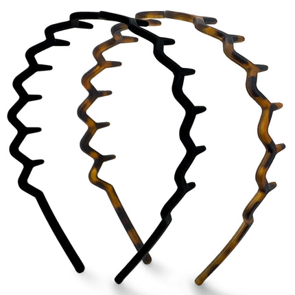 Zig Zag Headbands for Women - Black and Tortoise, 2 pcs