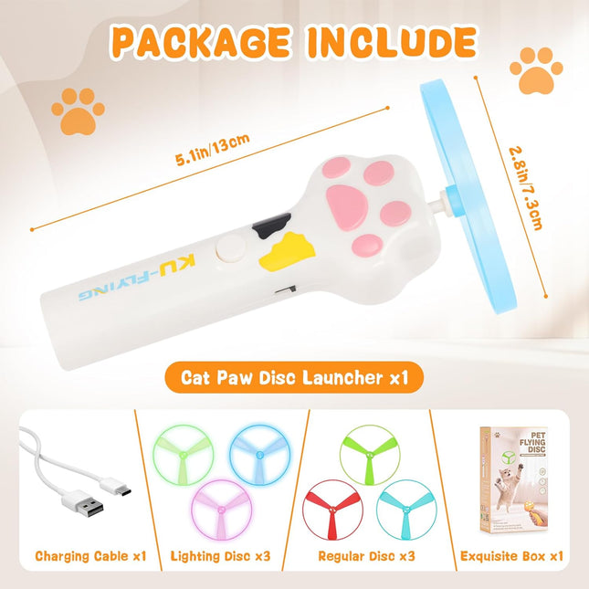 Cat Chase Fetch Toy - Rechargeable Disc Launcher with 6 Flying Spinners - Best Interactive Pet Hunting - photo 2