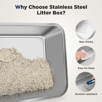 Stainless Steel Litter Box with Lid, Enclosed Metal Cat Litter Box