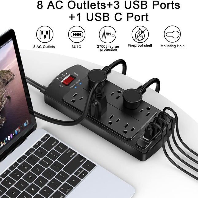 Surge Protector Power Strip - Flat Plug Extension Cord with 8 Outlets and 4 USB Ports, 6 Feet Power Cord - photo 2