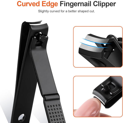 Nail Clippers with Glass Nail File, YRBIA Ultra Sharp Nail Clipper Set, Professional Fingernail & Toenail Clippers Nail Cutter for Men and Women (Black)