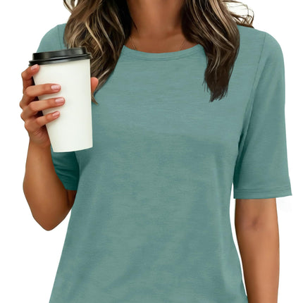 Womens Half Sleeve Tops Crewneck Shirts Basic Fit Work Tee