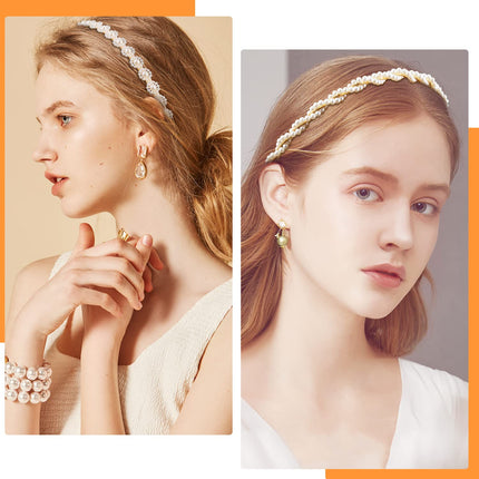 Pearl Headbands Beaded Headband Metal Head Bands No Slip Hair Accessories for Women Girls,10 Pack