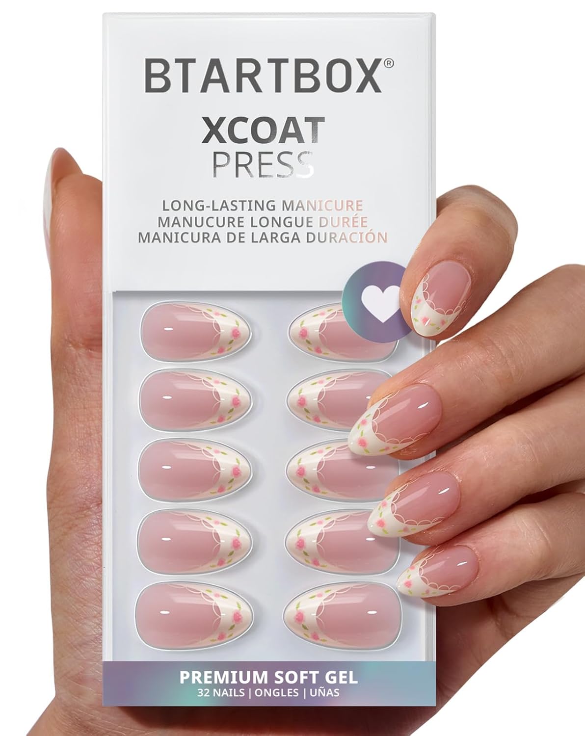 French Tip Press On Nails - Sunprint Dress Pink Short Almond Kit