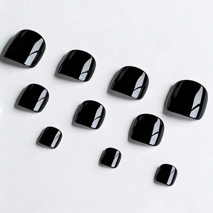 24pcs Black Toe Nail Press Ons Square Toe Press On Nails Pre-Designed Soft Gel Thick False Toenail Extension Acrylic Full Cover Fake Toenails Nail Supplies