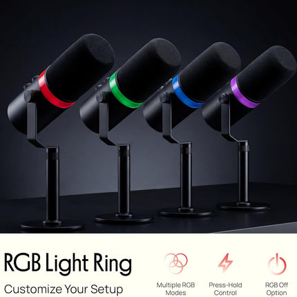 Pyle Dynamic Microphone, Dual Input USB/XLR Podcast Recording, PC Streaming Studio Mic with RGB Light, Mute Button, Desktop Stand, Headphone Jack, & Volume Control - Gaming & Voice-Over (PDMIC7B)