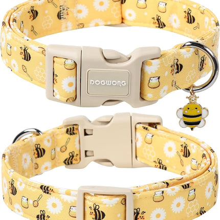 DOGWONG Yellow Bee Dog Collar- Cute Fun Dog Collars Adjustable Designer Spring Puppy Yellowe Dog Collar for Small Medium Large Dogs M