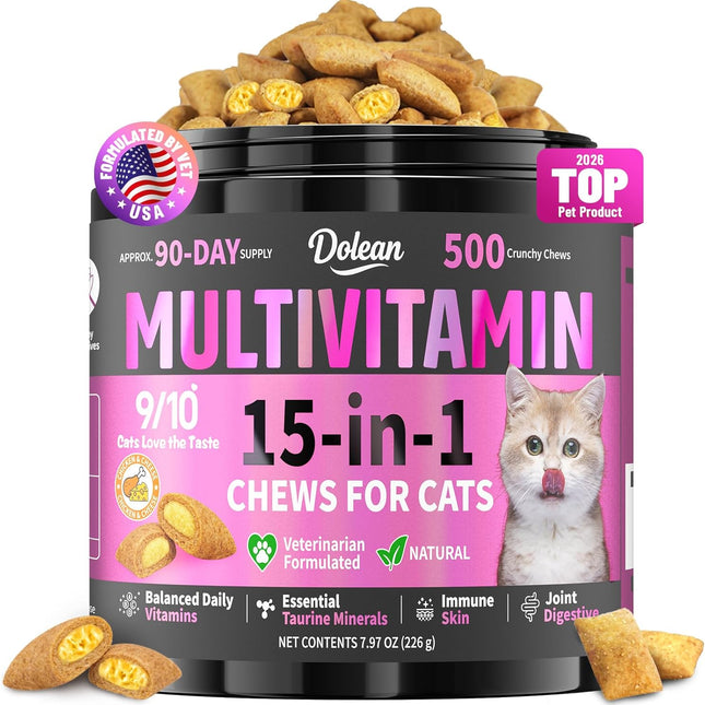 Taurine for Cats Vitamins Treats, 15 in 1 Cat Multivitamin Support Skin, Joint, Digestion & Immune Supplement, 500