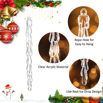 25PCS Christmas Icicle Ornaments,Acrylic Crystal Clear Icicle for Xmas Tree