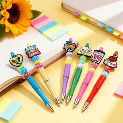 Teacher Pens, 6 Pcs Beadable Pens for Teacher Apprieciation Week Gifts Teaching Supplies Fun Cute Ballpoint Pens