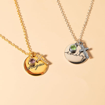 MignonandMignon Cross Necklace for Women Personalized with Name Birthstone | Baptism First Communion Confirmation Gift | Christian Jewelry Gift for Mom Grandma Mothers Day