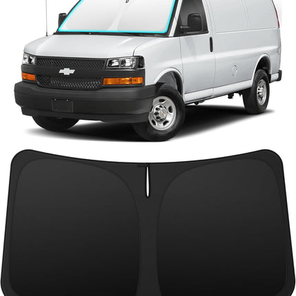 INSAUTO Custom Fit Windshield Sun Shade Accessories for Chevrolet/Chevy Express 1995-2026, Foldable Front Window Sunshade, UV & Heat Reflector, Keeps Interior Cool, Includes Storage Bag