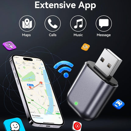Burnt Sugar Wireless Carplay Adapter for iPhone 2026 Upgraded, Ultra-Mini USB Design for Apple Car Play Convert Wired to Wireless, Stable Low-Lag GPS Plug & Play for iOS 10+ & Cars from 2016+ (Gray)