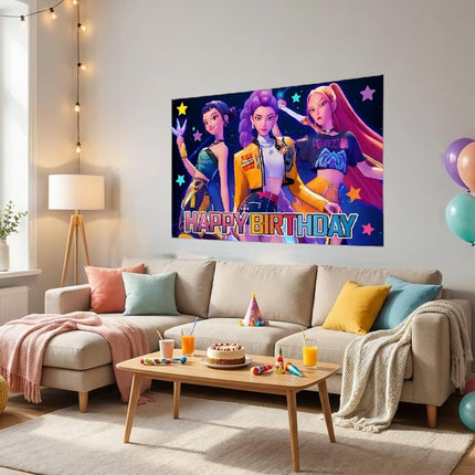 Demon Movie Hunters Birthday Party Decorations,Happy Birthday Banner Backdrop for Birthday Party Supplies