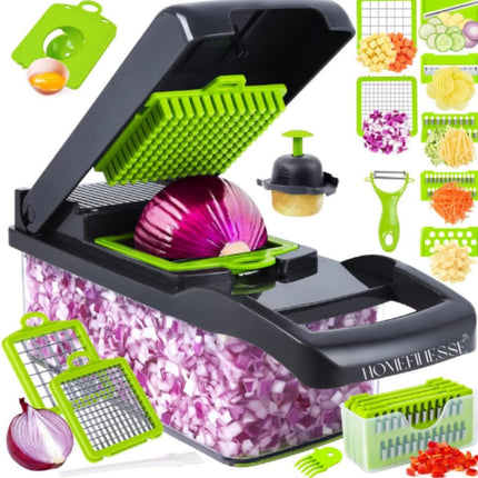 Grey Vegetable Chopper with Interchangeable Blades