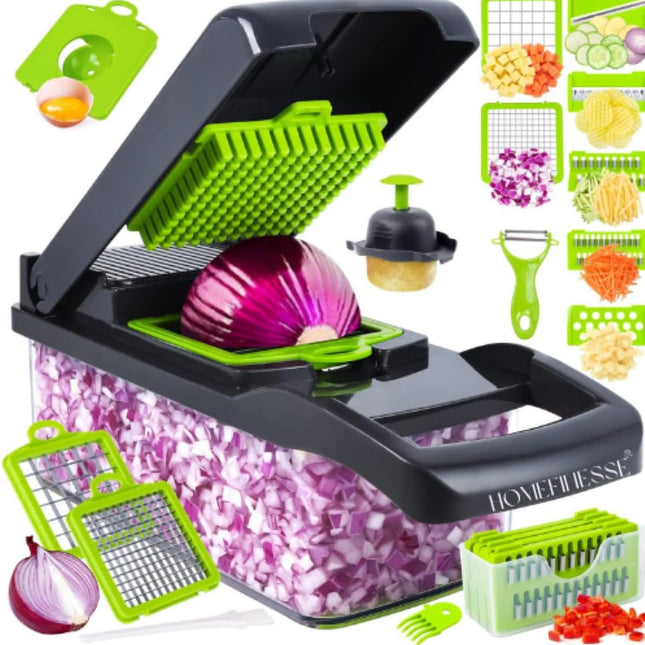 Grey Vegetable Chopper with Interchangeable Blades