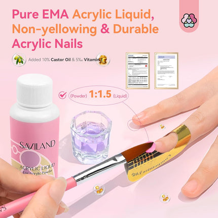 SAVILAND Acrylic Nail Kit with U V Light: HEMA & MMA Free Acrylic Set with Nail Drill Clear White Pink Acrylic Powder, 3 Colors Gel Nail Polish, Complete Manicure Tools for Acrylic Nail Home Salon Use